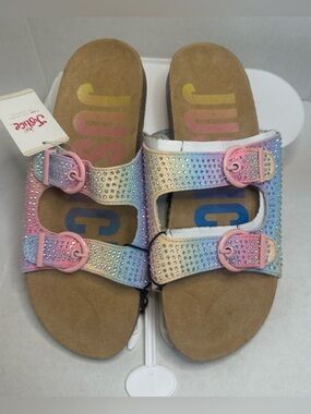 Justice Girls Slip-On Footbed Sandals Slides Multi-Color Size 6 New Tag SKU GR